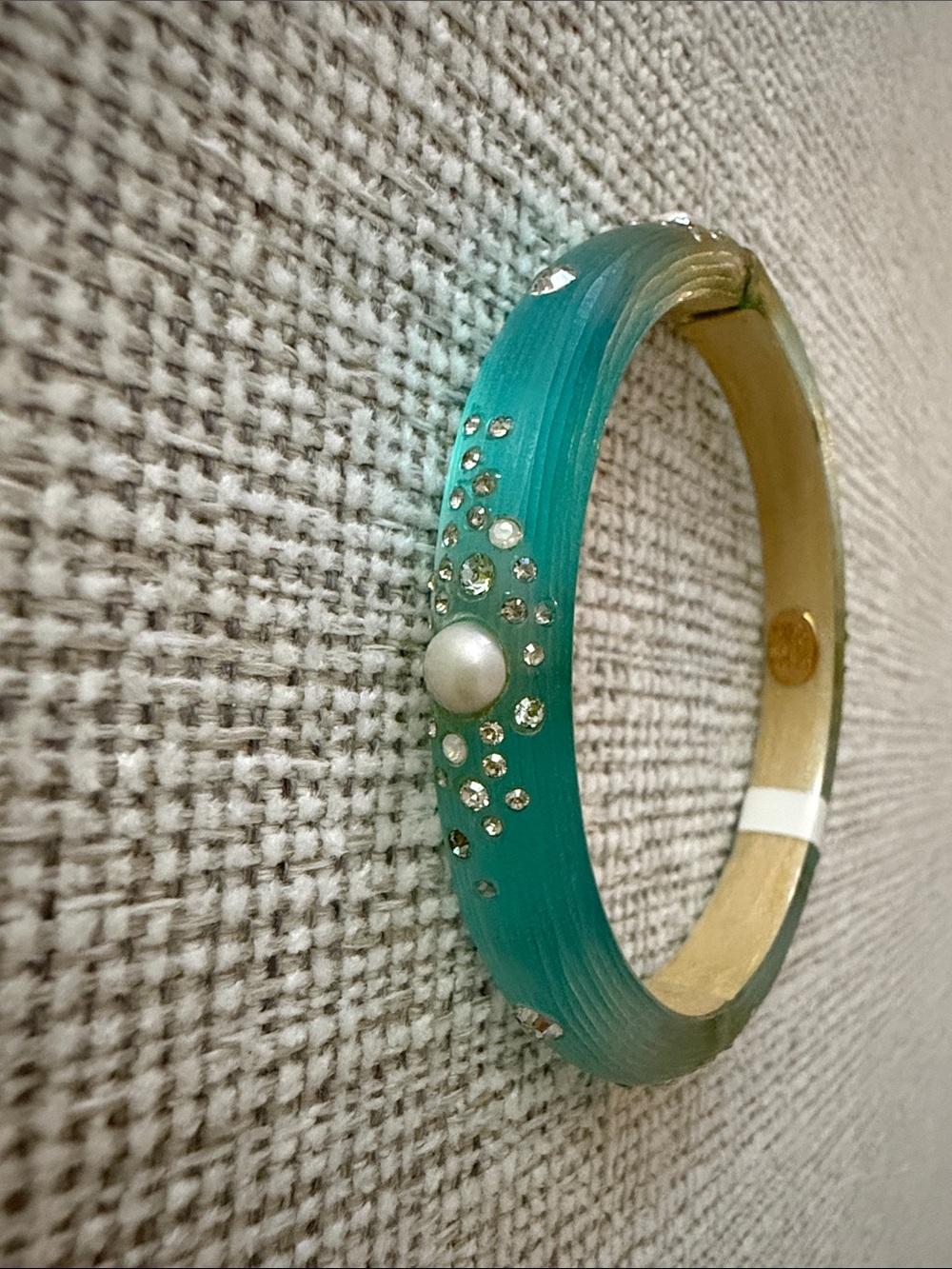 Alexis Bittar New Teal Pearl & Crystal Accent Bangle Bracelet